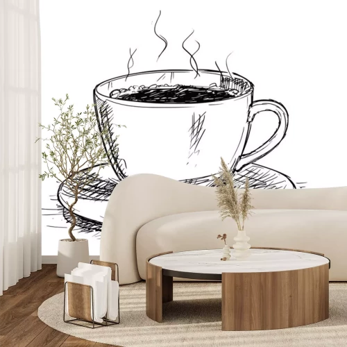 Sticker  Une tasse de café dessin à l'encre noire