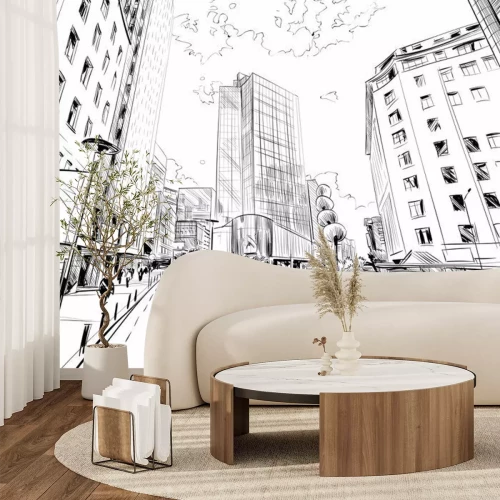 Papier peint  Dessin d'une ville moderne au style minimaliste