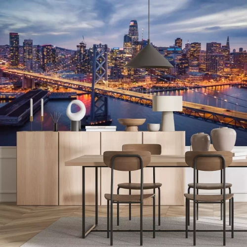 Papier peint  Vue d’un pont éclairé la nuit