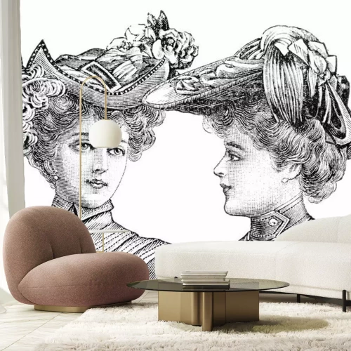 Sticker  portrait de deux femmes avec des chapeaux vintage