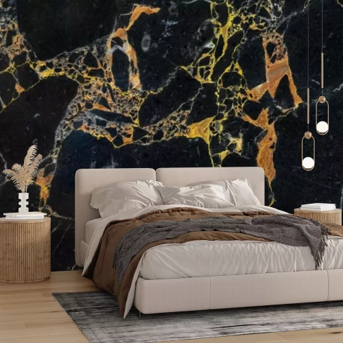 Papier peint  Motif marbre de luxe en pierre noire dorée