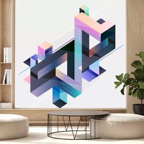 Sticker  Construction multicolore spatiale abstraite