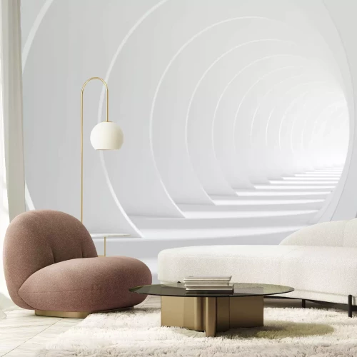 Papier peint  Tunnel 3D blanc en style abstrait