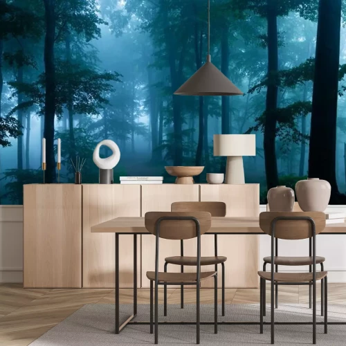Papier peint  Forêt sombre en bleu