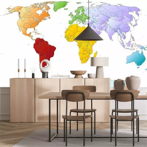 Papier peint  Carte du monde avec les continents de couleur