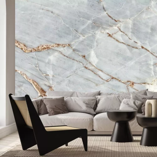 Papier peint  Marbre clair avec motif orange