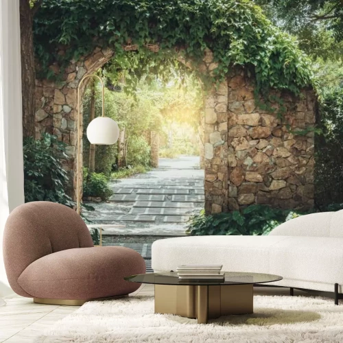 Papier peint  Arche en pierre recouverte de végétation