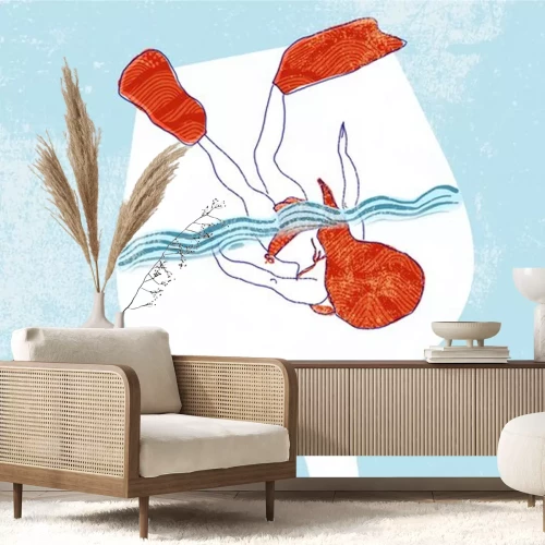 Sticker  La fille plongeant dans le verre de vin