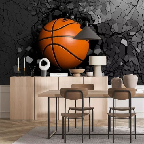 Papier peint  Ballon orange en 3D et mur noir en arrière-plan