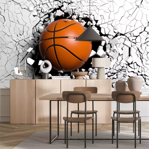 Sticker  ballon de basket 3d brisant le mur