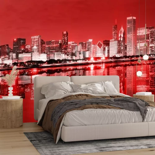 Papier peint  Chicago panorama rouge