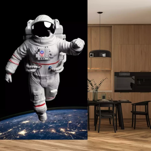 Sticker  Astronaute dans une combinaison spatiale au-dessus de la terre
