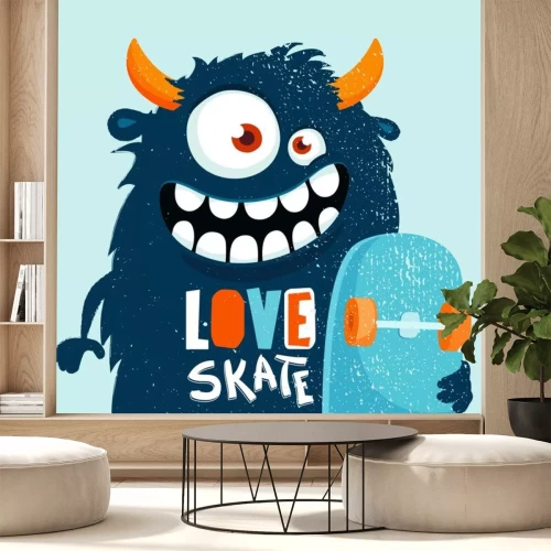 Sticker  Lustiges Cartoon-Monster mit Skateboard
