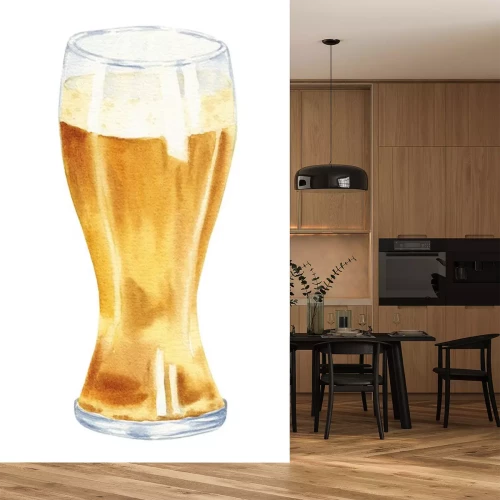 Sticker  Main dessinée verre à l'aquarelle de bière, illustration réaliste isolée sur fond blanc. Boire du dessin.