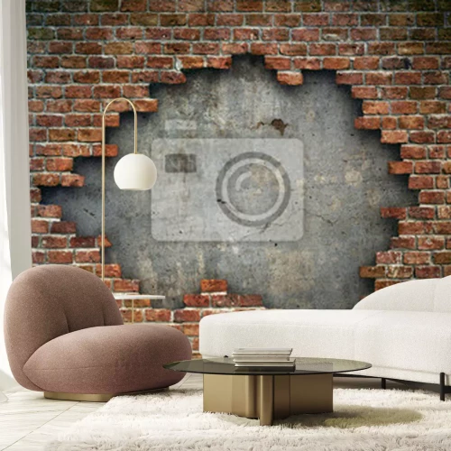 Papier peint  Trou percé dans un mur de briques