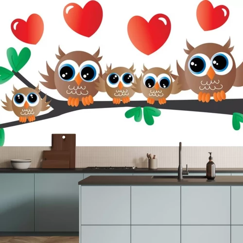 Sticker  Hiboux sur une branche avec des coeurs