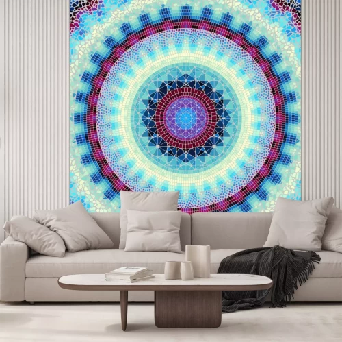 Sticker  Motif de fond sans couture. Modèle d'art rond en mosaïque de différentes textures de carreaux.