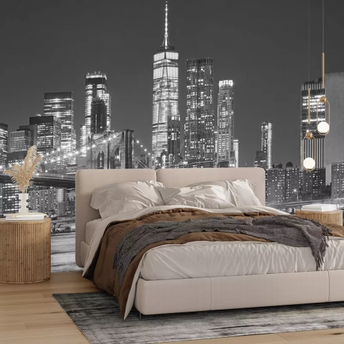 Papier peint  Pont de Brooklyn et Manhattan vue nocturne en noir et blanc