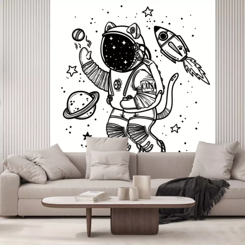 Sticker  Astronaute de chat jouant avec des planètes