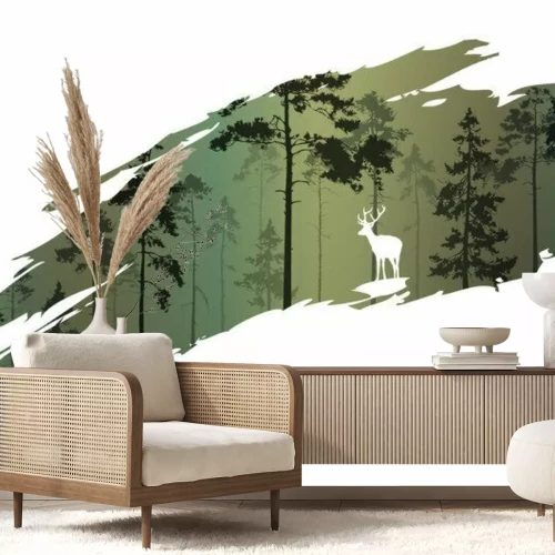Sticker  un fragment de l'arrière-plan avec une forêt et un cerf pour votre conception. Illustration vectorielle