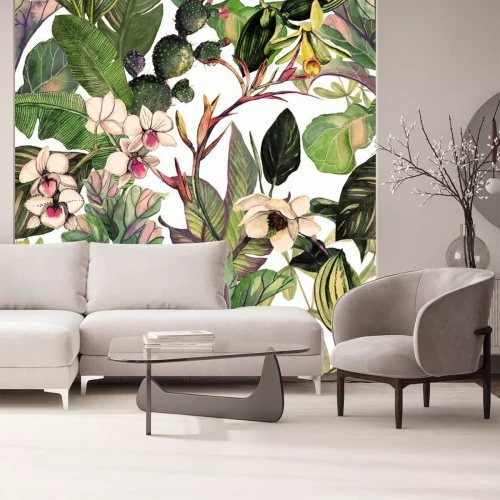 Sticker  Fleurs de cactus et feuilles de plantes tropicales