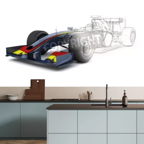 Sticker  Rendu 3D d'une voiture de course générique avec un aperçu de l'esquisse