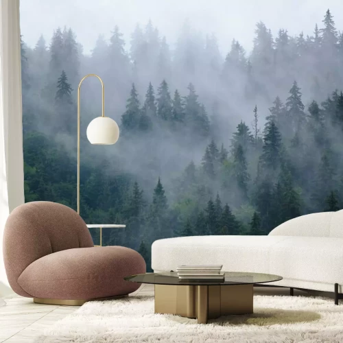 Papier peint  Forêt de conifères et brouillard