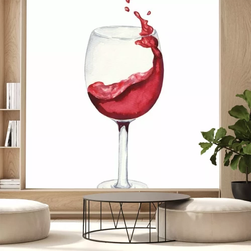 Sticker  Vin de verre aquarelle dessiné main avec splash liquide isolé sur fond blanc. Boire des illustrations.