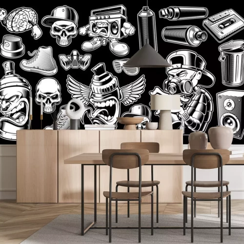 Sticker  Ensemble d'autocollants de graffitis noir et blancs.