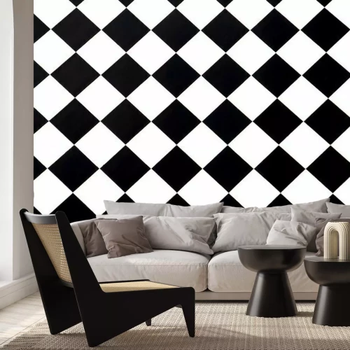 Papier peint  Motif à carreaux noir et blanc