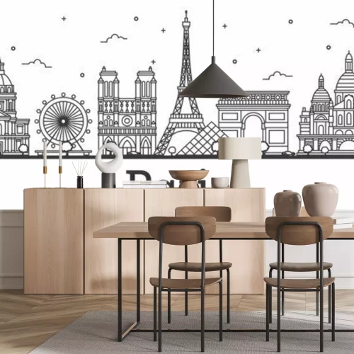 Sticker  Décrire les toits de la ville de Paris France avec des bâtiments historiques isolés sur blanc.