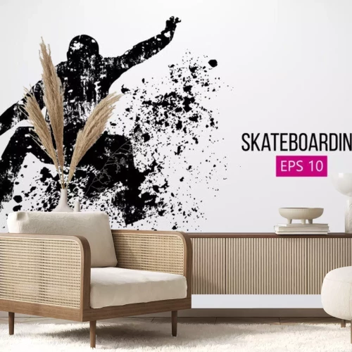 Sticker  Skateboard et silhouette noire d'un homme