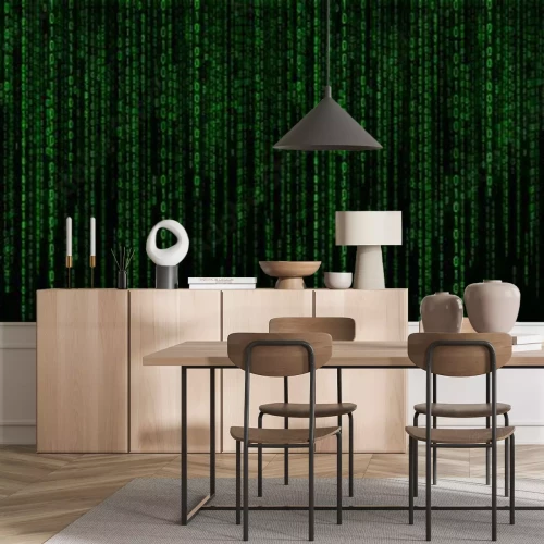 Papier peint  Motif abstrait avec code binaire vert