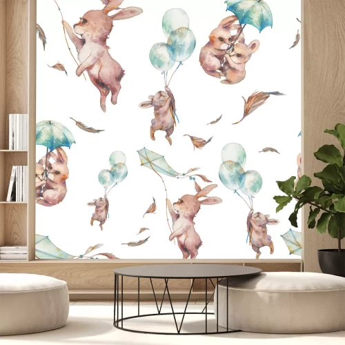Sticker  Motif aquarelle avec des lapins volants
