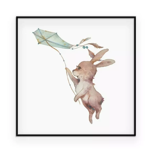 Poster  Lapin faisant voler un cerf-volant