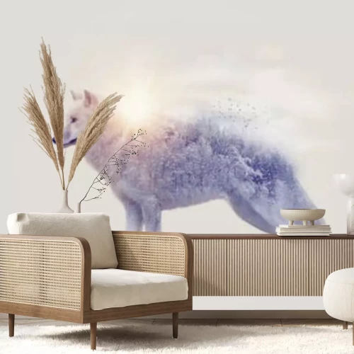 Papier peint  Loup blanc abstrait avec des arbres