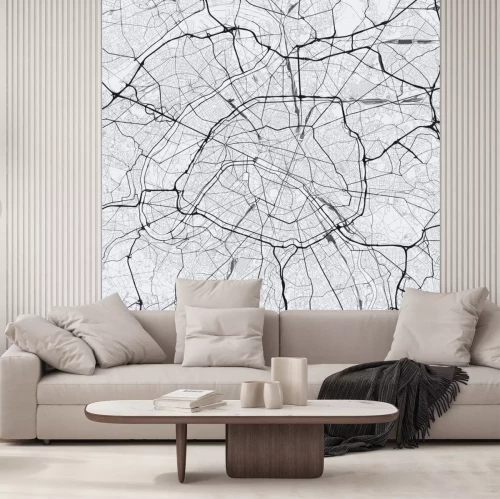 Sticker  Light Paris plan de la ville. Carte routière de Paris (France). Illustration en noir et blanc (lumière) des rues parisiennes. Format carré.