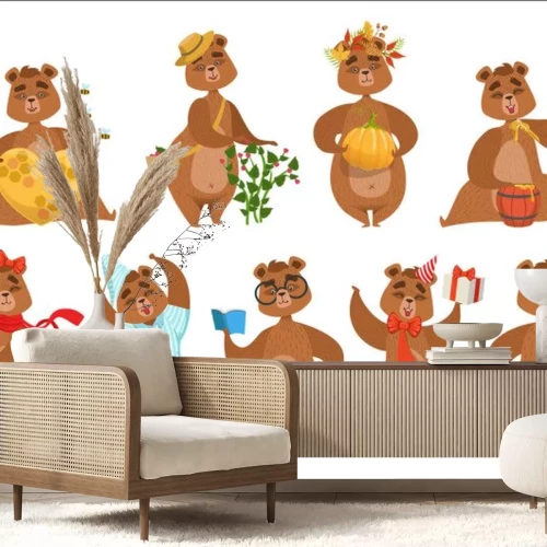 Sticker  Ours brun différentes activités ensemble d'autocollants de caractère Girly