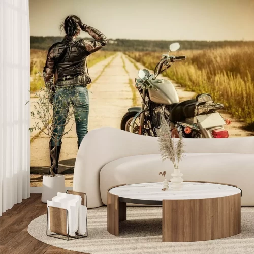 Papier peint  Femme avec une moto