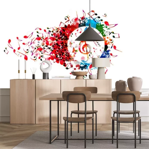 Sticker  Musique de fond coloré avec des notes de musique et conception de G-clef vector illustration. Affiche du festival de musique artistique, concert, conception créative de la clé de sol