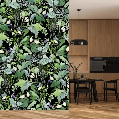 Sticker  Herbes aromatiques et épices sur fond noir