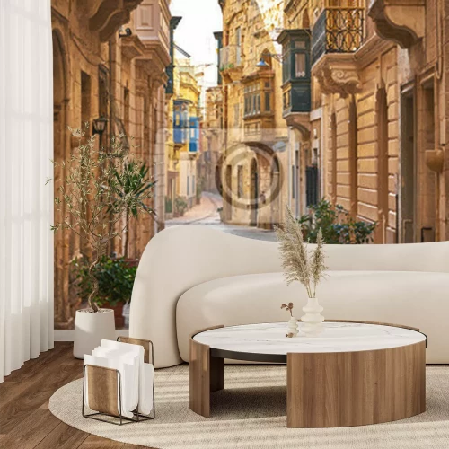 Papier peint  Rue pavée piétonne dans la ville de Birgu, Malte