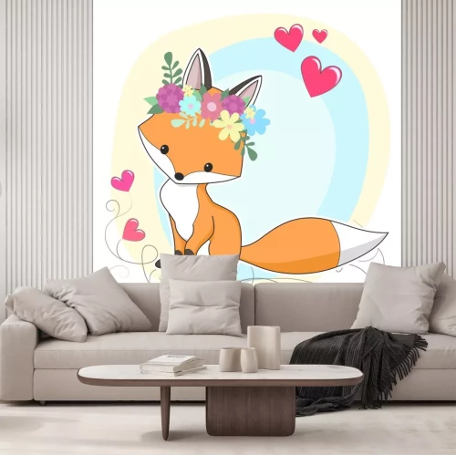 Sticker  Illustration de dessin animé dessiné à la main de renard roux vecteur