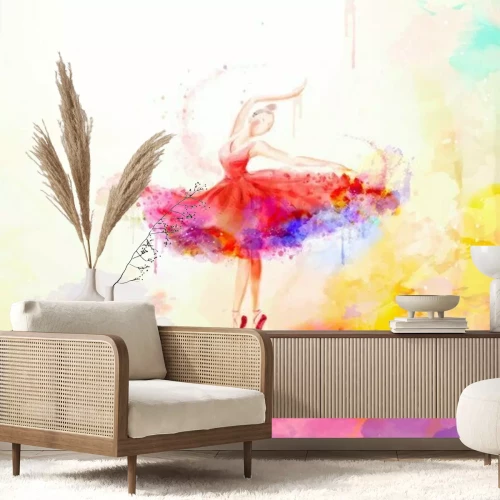 Papier peint  Une ballerine peinte à l'aquarelle sur fond coloré