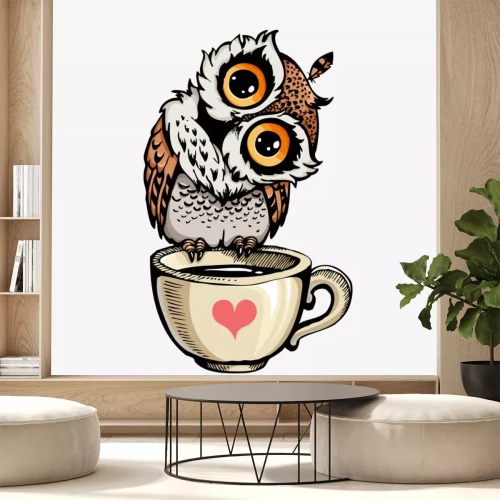 Sticker  Hibou sur une tasse avec un coeur