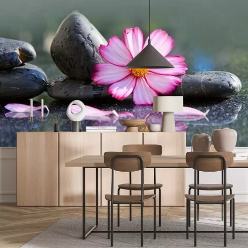 Sticker  Fleur et pierres sur une surface miroir