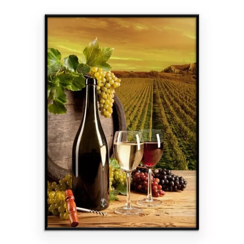 Poster  Nature morte avec une bouteille de vin sur fond de vignoble