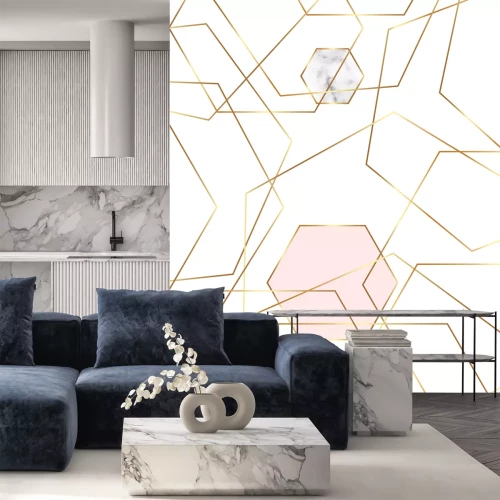 Papier peint  Marbre délicat et rayures dorées