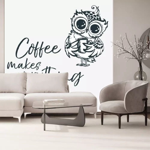 Sticker  Hibou avec une tasse de café