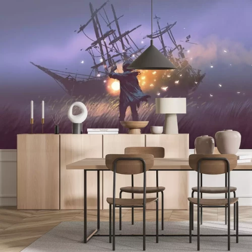 Papier peint  Vaisseau fantaisie dans un champ